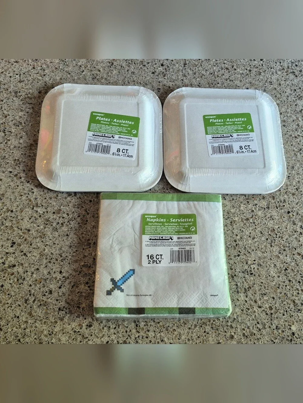 ​Minecraft Party Supplies Lot Unique 2 Pks Sq Plates 8ct & 1 Pk Napkins 16ct New